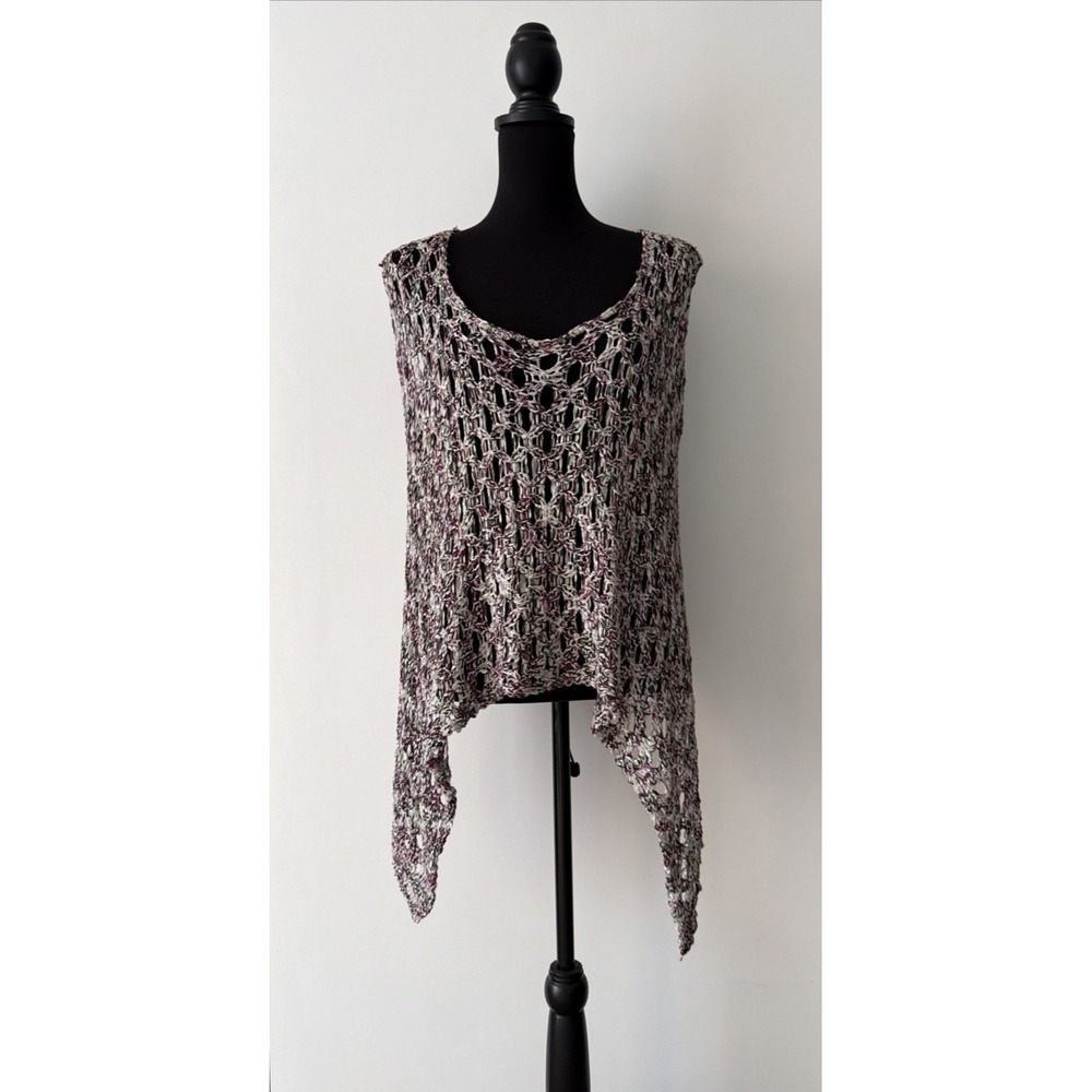 Free People Open Knit Chunky Tank Top XS Purple Sharkbite Hem Tunic Festival